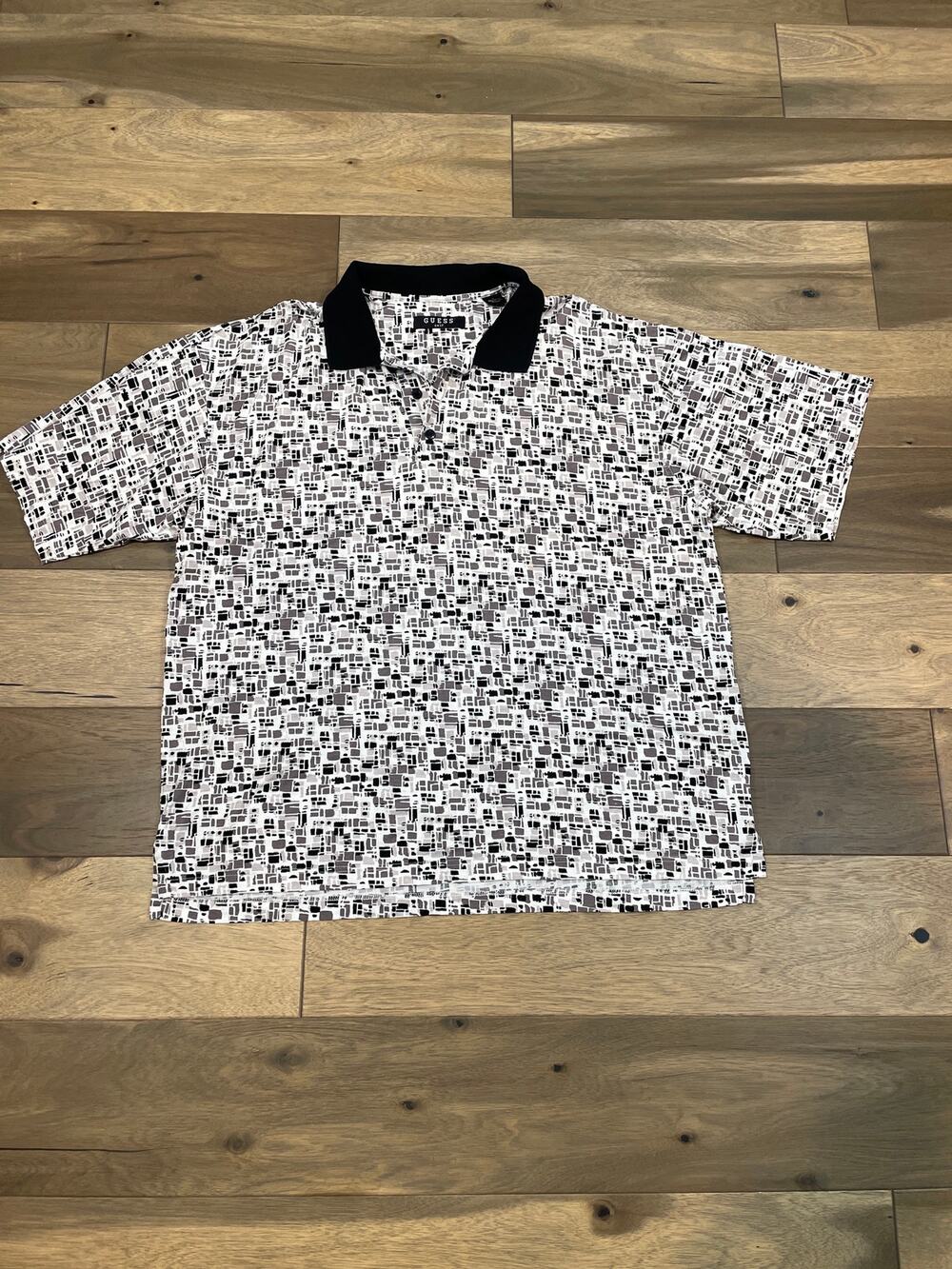 Guess Golf L Cotton Polo Cream Taupe Black Geometric Pattern Black Collar